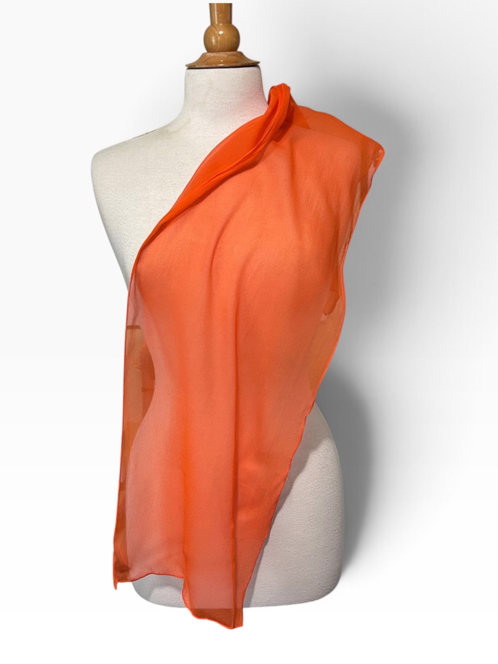 Vintage Orange Sheer Silk Scarf with Hand Rolled Hem
